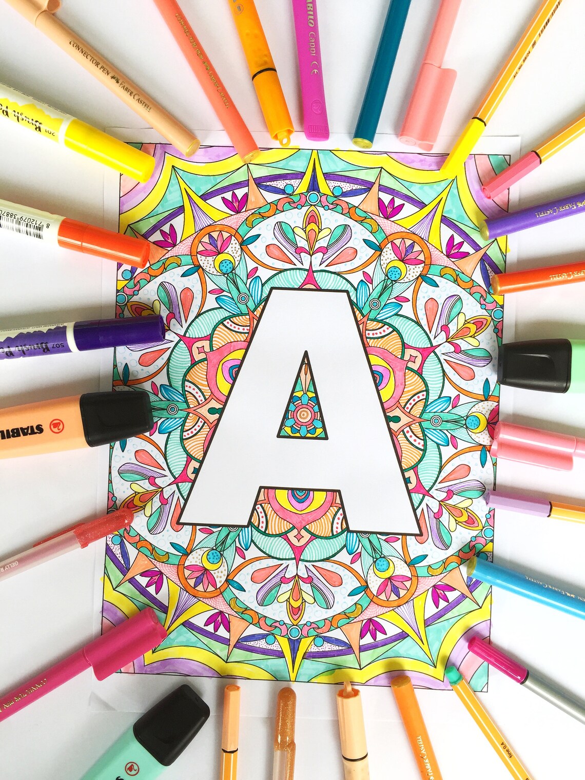 A Z Printable Mandala Alphabet letter Adult Coloring Page Digital ...
