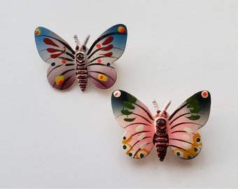 Matching Butterfly Pin Set - Hand Painted - Best Friend / Sister / BFF Gifts - Pink and Blue Butterflies - Insect and Bug Brooch / Pins