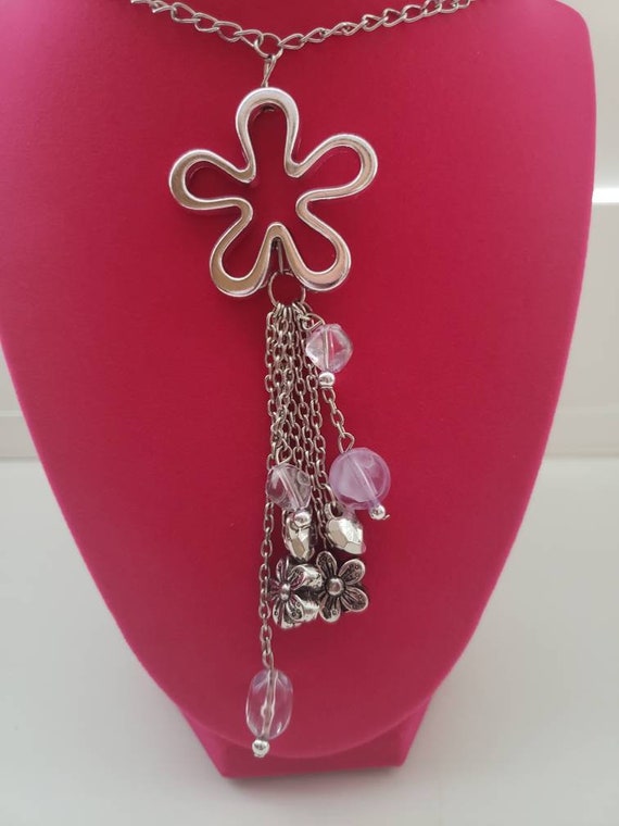 Hippie Flower Charm Necklace - Heart / Flower Cha… - image 9