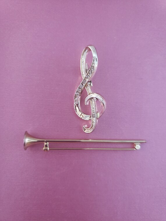 Silver and Gold Tone Music Note / Instrument / Tr… - image 4