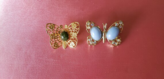 Antique Filigree Butterfly Brooch Pins - Gold Ton… - image 4