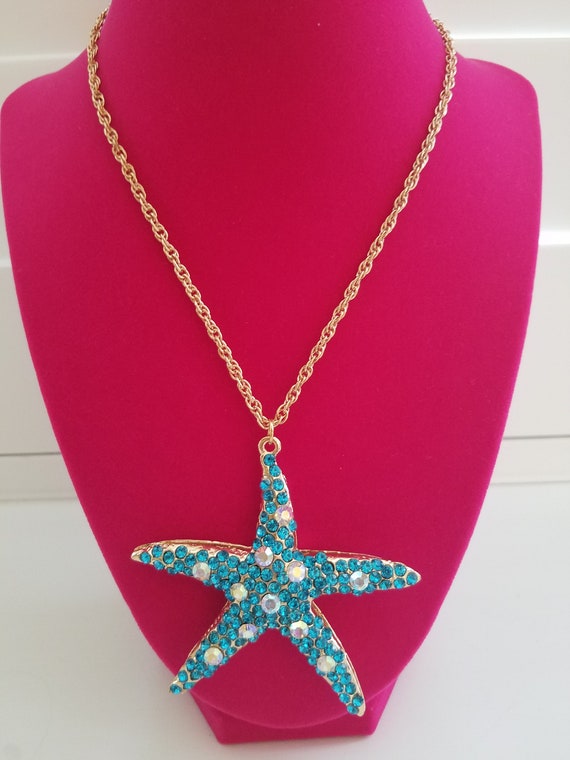 Star / Starfish Rhinestone Betsey Johnson Necklac… - image 1