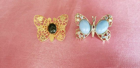 Antique Filigree Butterfly Brooch Pins - Gold Ton… - image 10
