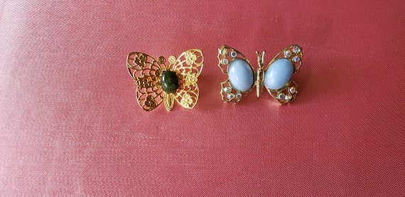 Antique Filigree Butterfly Brooch Pins - Gold Ton… - image 6