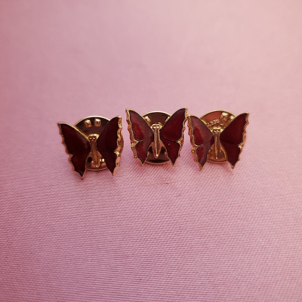 Red and Gold Butterfly Pins - Three Best Friends - Matching Butterfly Pin Set - BFF Jewelry - Stamped Ballou Reg'd - Feminine and Dainty