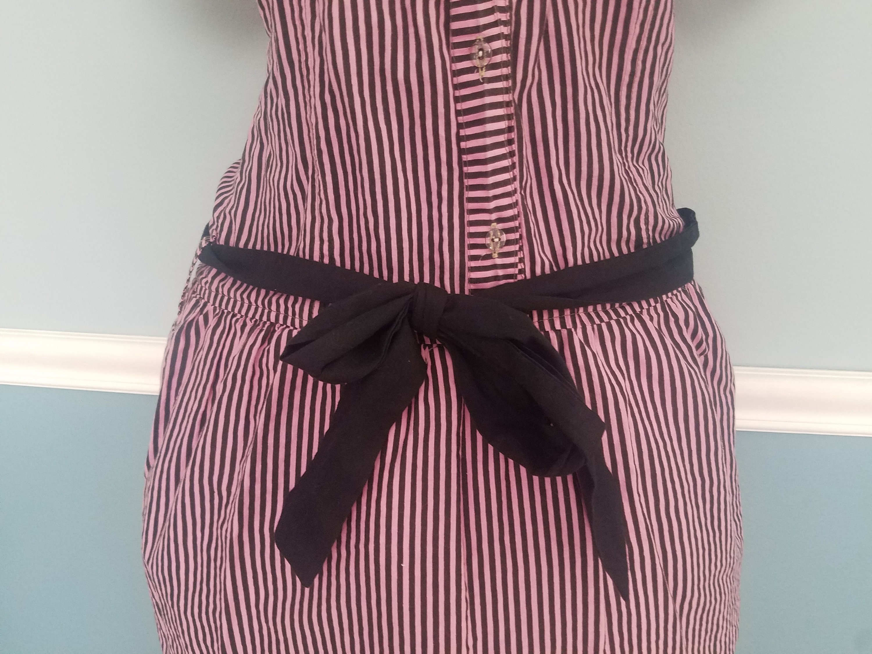 Pink and Black Striped Button up Shirt Dress Punk / Rockabilly Dress