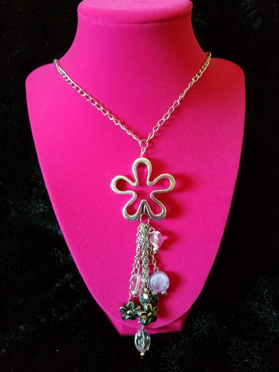 Hippie Flower Charm Necklace - Heart / Flower Cha… - image 5