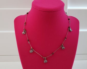 Vintage Elephant Charm Choker Necklace - Brown Bead Necklace -Animal Necklace / Jewelry - Elephant Jewelry - Petite / Dainty Choker Necklace