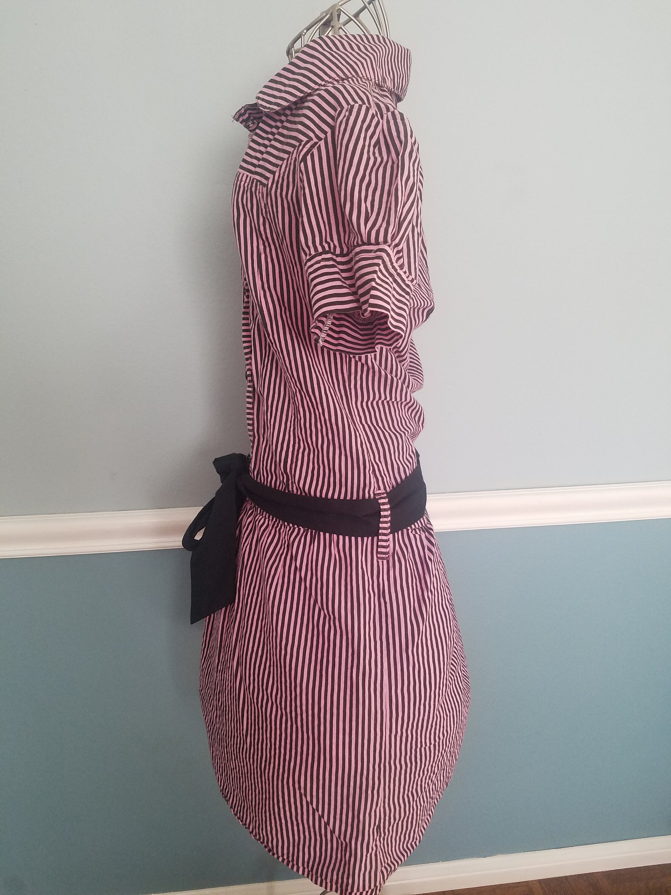 Pink and Black Striped Button up Shirt Dress Punk / Rockabilly Dress