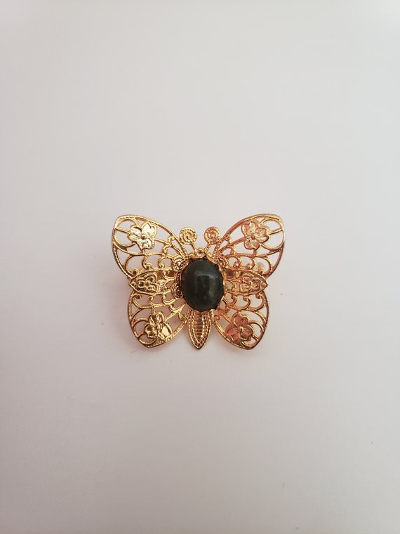 Antique Filigree Butterfly Brooch Pins - Gold Ton… - image 3