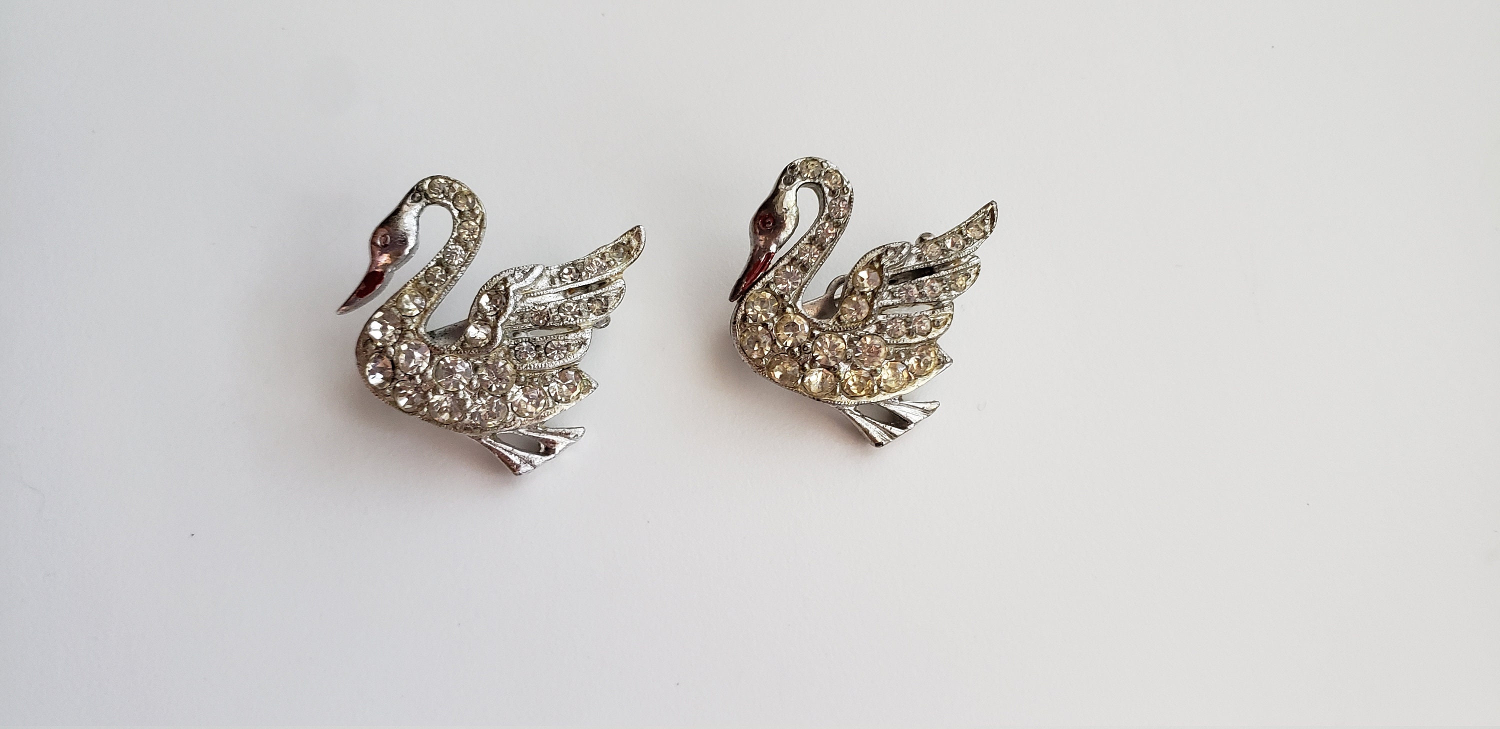 Antique Matching Pin Sets Rhinestone Swan Pins Rhinestone Etsy