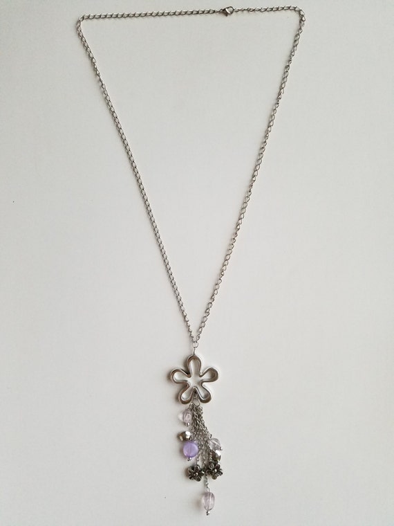 Hippie Flower Charm Necklace - Heart / Flower Cha… - image 3