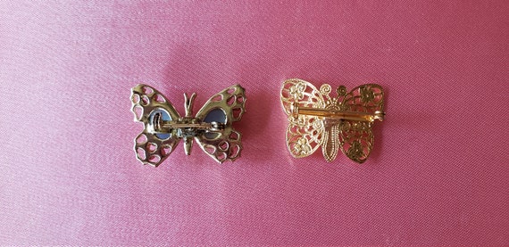 Antique Filigree Butterfly Brooch Pins - Gold Ton… - image 8