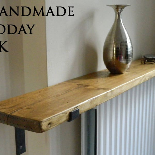 Handmade Reclaimed Scaffold Board Shelf with Handmade Metal Brackets Recycled