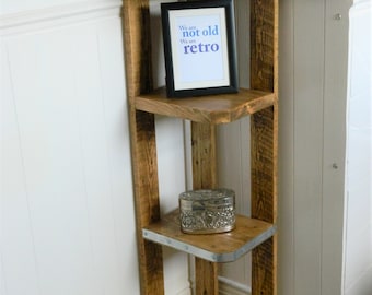 Handmade Rustic Industrial Shelf Corner Unit Reclaimed Recycled Scaffold Board