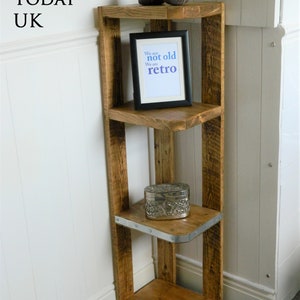 Handmade Rustic Industrial Shelf Corner Unit Reclaimed Recycled Scaffold Board