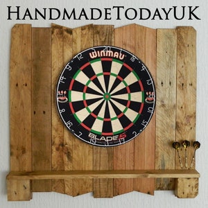 Handmade Driftwood Dart Board Dartboard Backboard with Shelf made from Recycled Pallet Wood image 1