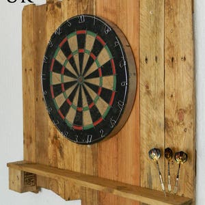 Handmade Driftwood Dart Board Dartboard Backboard with Shelf made from Recycled Pallet Wood image 2