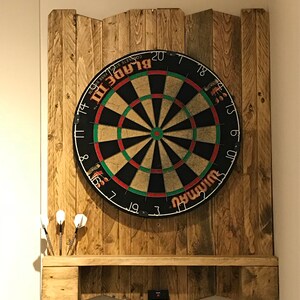 Handmade Driftwood Dart Board Dartboard Backboard with Shelf made from Recycled Pallet Wood image 7