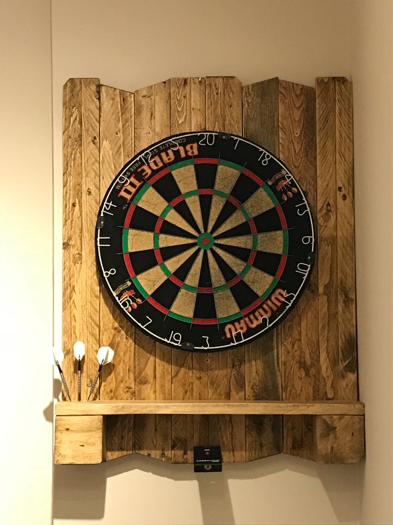 Handmade Driftwood Dart Board Dartboard Backboard with Shelf made from Recycled Pallet Wood image 7