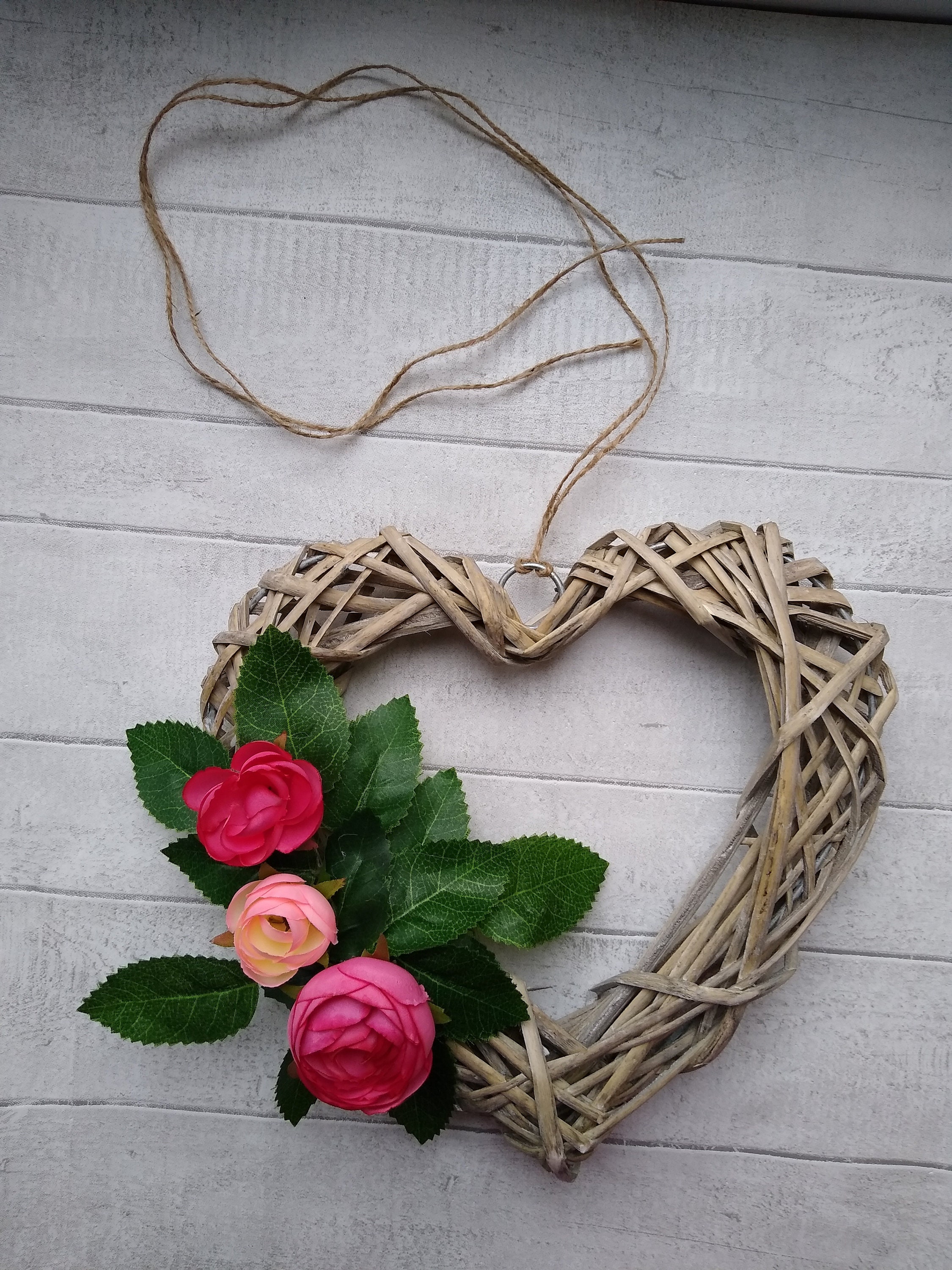 Heart flower Wreath Wicker heart artificial flowers Wicker Etsy