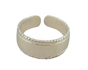Solid Sterling Silver Toe Ring Wrap autour de Wide Band avec détails bord tordu