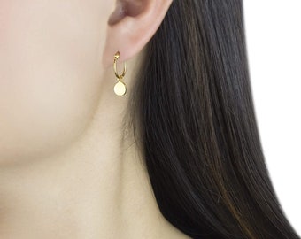 Boucles d'oreilles créoles disque en argent sterling 925 ou plaqué or jaune dans un coffret cadeau