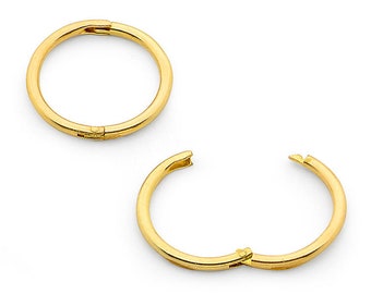 Quality Hinged Sleeper Earrings Hoops Solid 925 Sterling Silver 22ct Gold Plated 9mm 12mm 14mm ( Single or Pair )