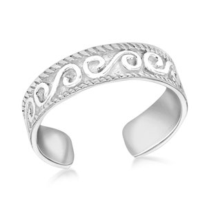 925 Sterling Silver Swirl | Waves Wide Band Toe Ring