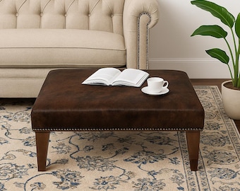 Brown Brindle Cowhide Footstool, Handmade Ottoman (24x16x13), 303
