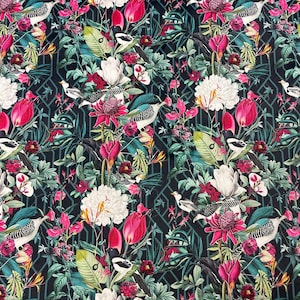 Luxury Velvet Fabric - Patagonia | Printed Velvet Fabric | Tropical Birds Velvet Fabric | Upholstery Fabric | Printed Upholstery Fabric |