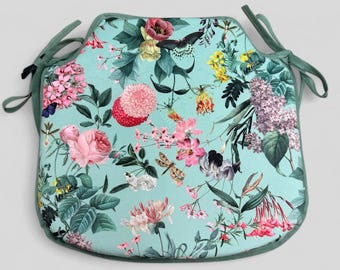 Floral Velvet Spindle Chair Pad | Handmade Tranquillity Seat Cushion