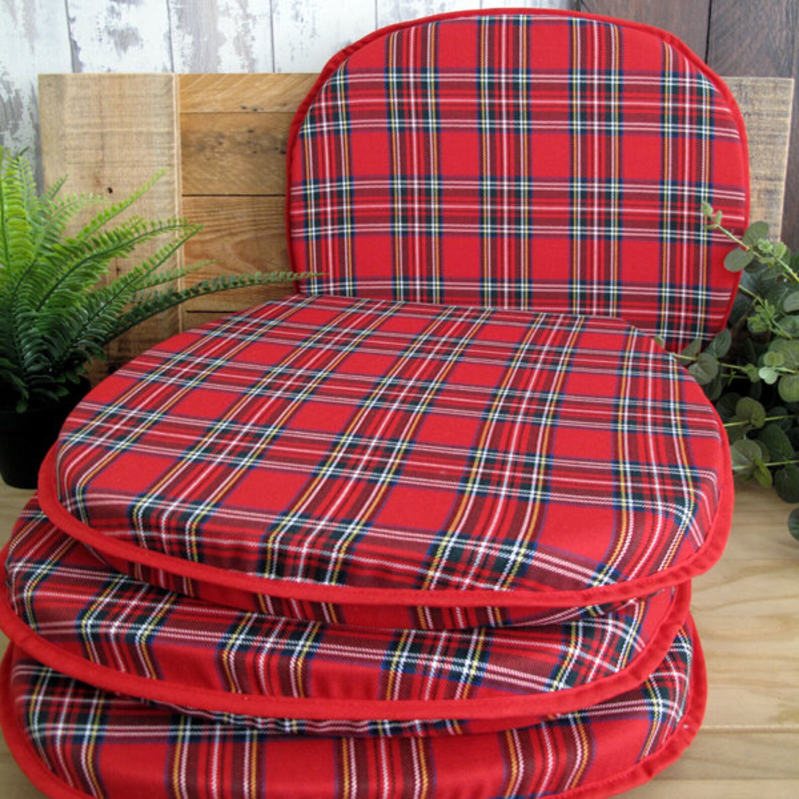 Set of 4 6 or 8 Red Tartan Check Classic D Seat Pads Chair Etsy