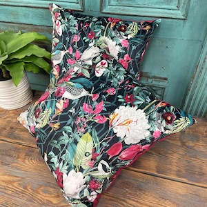 Luxury Printed Velvet Patagonia Cushion | Tropical Printed Cushion Covers | Tropical Velvet Cushions | Luxury Tropical Velvet Pillows |