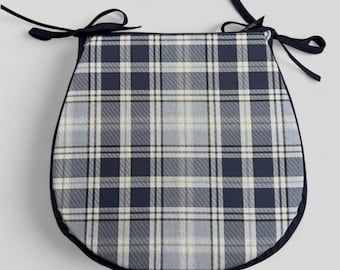 Handmade Blue Tartan D Shaped Chair Pads | Highland Check Denim