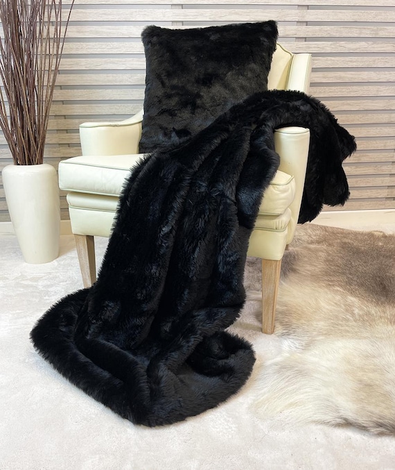 Black faux fur throw best sale