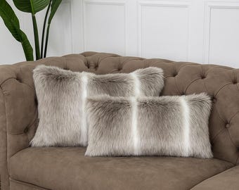 Reindeer Kunstpelz Kissenbezug | Gestreifte rechteckige Kissenbezüge