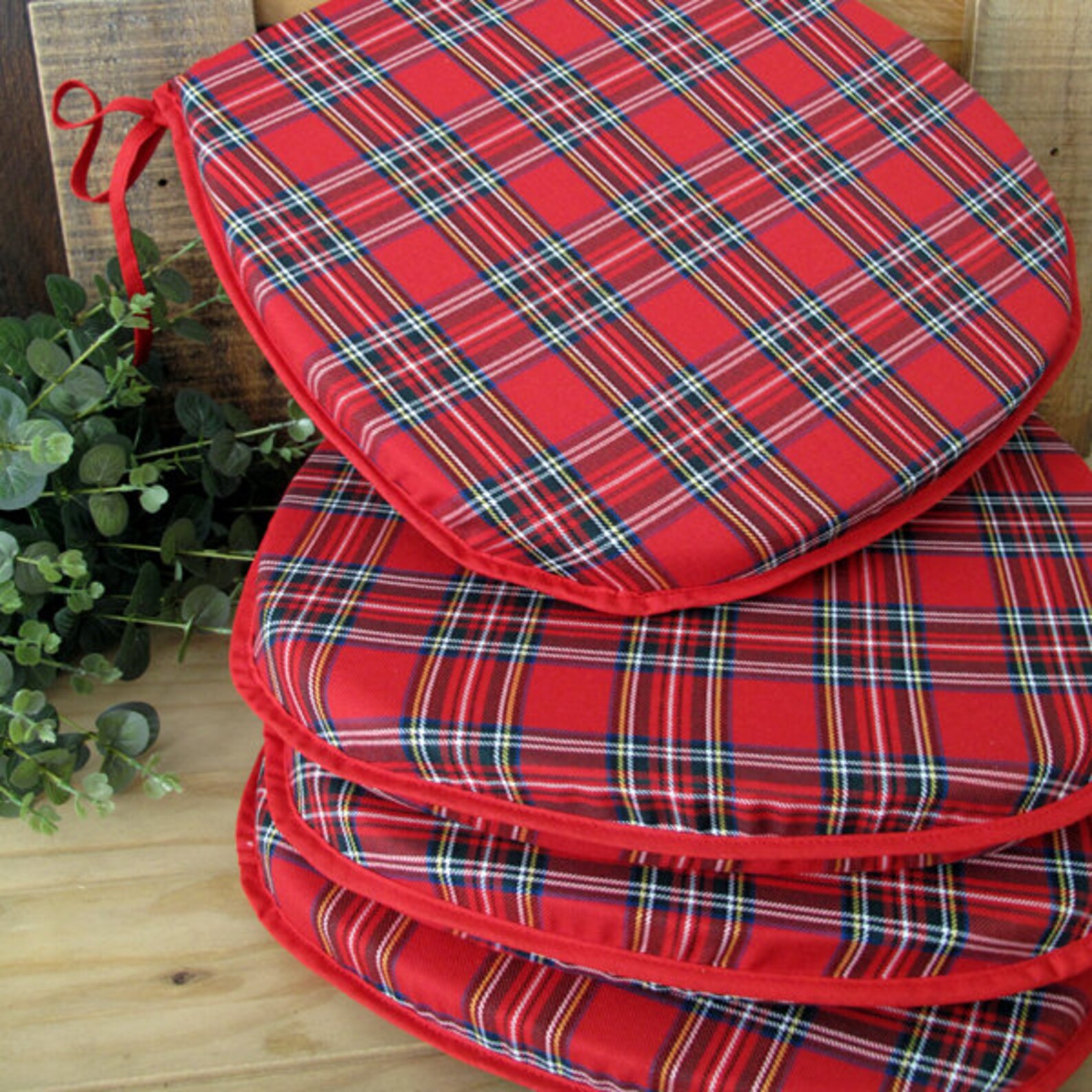 Set of 4 6 or 8 Red Tartan Check Classic D Seat Pads Chair Etsy