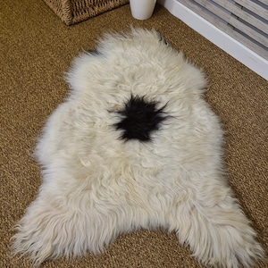Natural Black & White Sheepskin Rug | Icelandic Sheepskin Rug | Long Haired Sheepskin | Icelandic Sheepskin | Large Natural Sheepskin Rug |