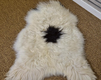 Natural Black & White Long Haired Icelandic Sheepskin Rug