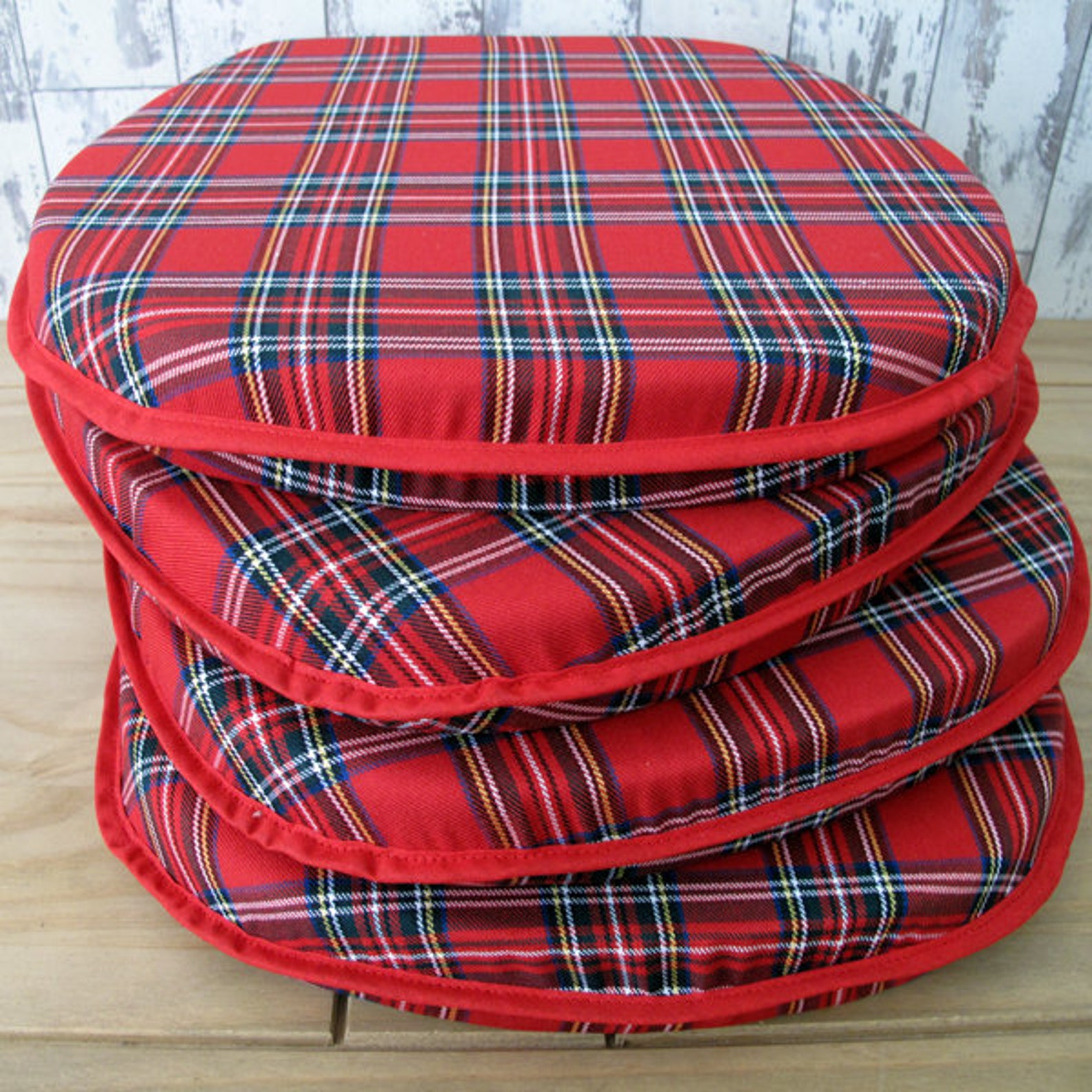 Set of 4 6 or 8 Red Tartan Check Classic D Seat Pads Chair Etsy