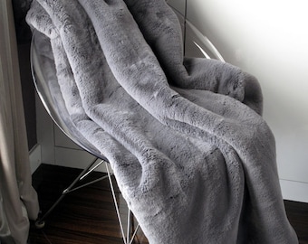 Grey faux fur throw large sales