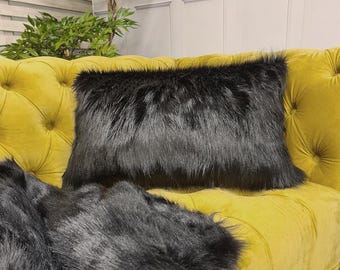 Schwarzer Bär Kunstpelz Rechteckige Kissenbezüge | Hochglanz Dekorative Kissen