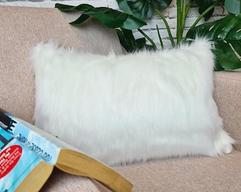 Deluxe Polar Kunstfell Kissenbezug | Weißes rechteckiges Fellkissen