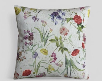 Classic Floral Square Cushion Cover | Multi-coloured Spring Flower Print