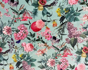 Aqua Tranquillity Velvet Fabric – Floral Upholstery & Craft Fabric