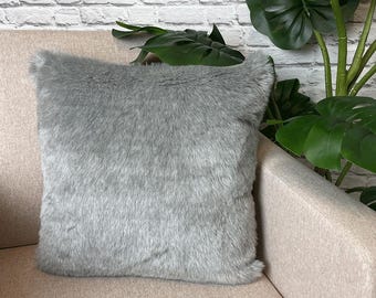 Hell Grau Kunstpelz Kissenbezüge, Esche Pelz Luxus Kissenbezug