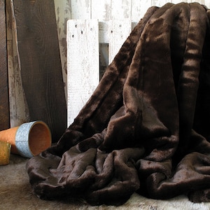 Bison Brown Faux Fur Throw. Faux Fur Blanket for Bed or Sofa with brown faux-suede lining in a range of sizes