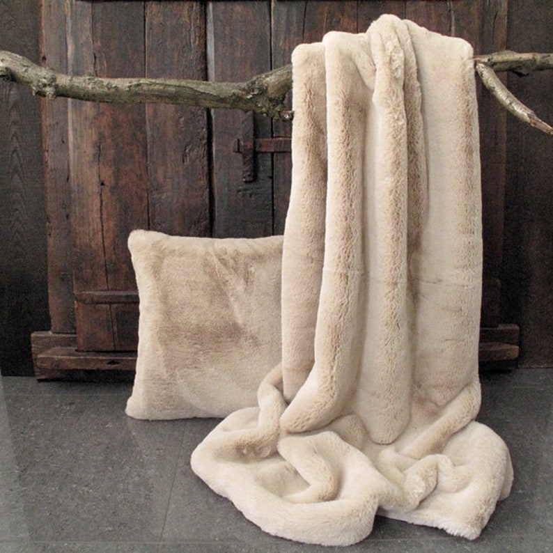 Luxury Richmond Beige Faux Fur Blanket Throw Beige Furry Etsy