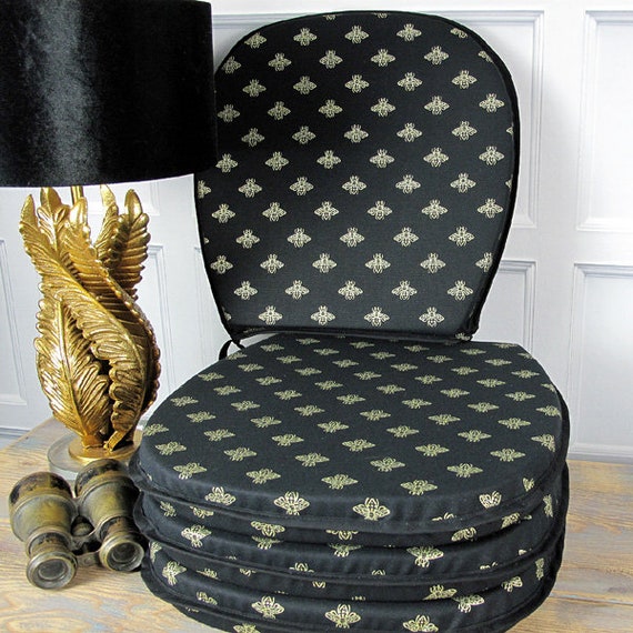 Set of 4 6 or 8 Gold Bees Classic D Seat Pads Chair Pads Gold